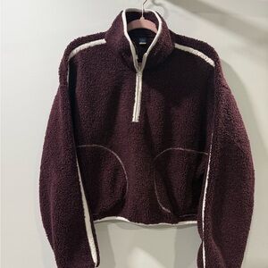 Old Navy Women’s loose Sherpa Quarter-Zip dark sepia Pullover